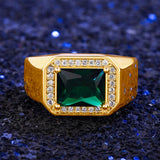Oseew Created Emerald Ring for Men Square Emerald Gemstone Engagement Ring Promise Ring for Him Men’s Fine for Him Husband Anniversary