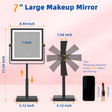 Ruacq Makeup Mirror with Lights, 4000mAh Rechargeable Magnifying Mirror with Light, 1X/10X, Height Adjustable Bathroom Vanity Mirror, 3 Colors, Adjustable Brightness (Matte Black)