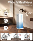 Cool Mist Humidifiers for Bedroom, Ultrasonic 2.4Gal 9L Quiet Top-Fill, Easy Clean with Essential Oil Tray, 360°Nozzle, 4 Speed, Remote, 60H Runtime, for Baby, Adults, Plants, Home, House, Large Room