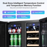 Tylza Wine and Beverage Refrigerator, 24 Inch Dual Zone Wine Beverage Cooler, Holds 20 Bottles and 88 Cans, Built-In and Freestanding