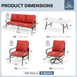 MFSTUDIO 6 Piece Metal Patio Furniture Set with Red Cushion