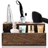 RJMKD Wooden Hair Dryer Holder - Rustic Hair Tools Organizer with 3 Circular Holes and 1 Compartment, Wooden Hair Accessories Organizer for Bathroom Vanity Countertop Storage Hair Dryer, Accessories