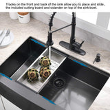 33 Inch Black Farmhouse Kitchen Sink - VOKIM 33x22 Apron Front Kitchen Sink Workstation Stainless Steel 16 Gauge Single Bowl Gunmetal Farm Sink