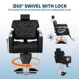 IDEALHOUSE Reclining Salon Chair for Hair Stylist, PU Leather Barber Chair with High-Density Sponge Cushion, Hydraulic Adjustable Height & 360° Swivel, for Home and Professional Use, Black and Chrome