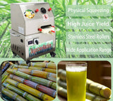 BEILOCKERY 110V AC or 24V DC Electric Sugarcane Juice Extractor with Casters, 350W Suger Cane Squeezing Juicer with 3 Rollers, with a 110V to 24 Transformer, 2.4" Cane Inlet Size