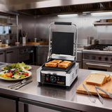 Bonnlo 811 Commercial Sandwich Make, 1800W Stainless Steel Countertop Panini Press Grill with Adjustable Temp 122°F–572°F, For Steak, Burgers, Home & Restaurant Use, 110V, Silver