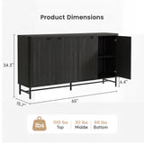 Hotmeily Fluted Buffet Cabinet with Storage, 65" Modern Sideboard Credenza with Adjustable Shelves, Large Coffee Bar Cabinet TV Console Table for Dining Room, Living Room, Black Gray