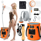 Portable Camping Shower, Camping Shower Pump with Filter, Shower Head with LED Light, Immersion Heater, Foldable Bucket, Summer Beach, Outdoor Camp Showering, Hiking, Pet Bath, RV Car Wash,Water Plant