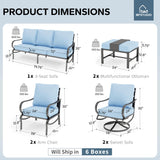 MFSTUDIO 7 Piece Metal Patio Furniture Set with Blue Cushion