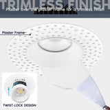 LUXRITE 1 Inch LED Trimless Recessed Lighting with Junction Box, 5CCT 2700K 3000K 3500K 4000K 5000K, 7W, 550LM, Plaster Downlight, Wet Rated, IC Rated, Dimmable, Narrow Spotlight, ETL Listed (4 Pack)