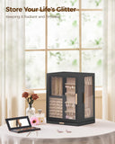 Glimmloop 360° Rotating Jewelry Box with 5 Drawers, Spacious Vertical Jewelry Organizer with Glass Window, Jewelry Storage Case, Dustproof & Moisture-resistant Design, Black
