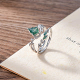 Oseew Natural Moss Agate Ring for Women 2CT Kite Cut 2 Pieces Engagement Ring Set 10K/14K/18K Solid Gold/Sterling Silver Wedding Vintage Leaf Bridal Promise Ring with Gift Box