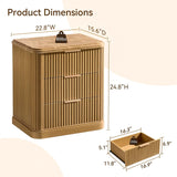 Lerivos Modern Fluted Nightstand Set of 2 with 3 Drawers, 22.8" Wide Wooden Bedside Table in Natural Oak, Faux Marble Top, Metal Handle, Curved Silhouette Design for Bedroom, Living Room, Office