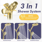 HOWUWEY Dual Shower Heads with Handheld Spray Combo, 7.5" High Pressure Rainfall Showerhead, Double Shower Heads with Handheld Spray, 9 Modes Hand Showerhead with 79" Hose (Standard, Brushed Gold)