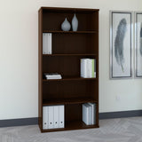 Tall 5 Shelf Bookcase in Mocha Cherry, Large Bookshelf for Home and Professional Office Bush Furniture