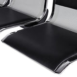 Waiting Room Chairs Guest Reception - 3-Seat Waiting Room Bench with Arms Airport Reception Bench Guest Reception Chairs PU Leather Office Chair for Airport Market Bank Hospital School, Black