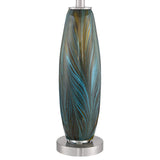 360 Lighting Azure Modern Table Lamps 26.75" High Set of 2 Blue Brown Art Glass Brushed Nickel Metal Cream Fabric Drum Shade Decor for Living Room Bedroom House Bedside Nightstand Home