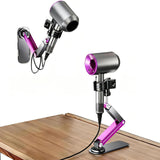 Metal Stable Hair Dryer Stand,Hands Free Blow Dryer Stand With Height & Angle Adjustable,Wall Mounted & Countertop Hairdryer Holder For Bathroom Bedroom Vanity,Compatible With 99% Hairdryers（Large）