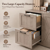 NORTHSKY 72'' Tall Bookshelf with Power Outlet, 2 Drawer File Cabinet for A4 Hanging Files, 3-Tier Open Shelves & Closed Storage Cabinets, Multifunctional Printer Stand - Greige