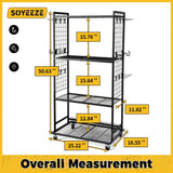SOYEEZE Fishing Rod Holders for Garage, 4 Tier Adjustable Fishing Pole Holders Up to 12 Rods, Fishing Rod Rack with Lockable Wheels for Large Tackle Box Storage and Fishing Equipment Organization