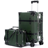 universal trotter Vintage PU Leather Luggage Set, Retro Trunk Suitcase with Wide Aluminum Frame, TSA Key Locks and Smooth 360° Spinner Wheels (Heritage Olive,20"+12")