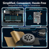 3D Printer,250 mm/s Fast Printing,Fully Assembled,Auto Leveling,245℃ Quick-Detach Nozzle,Dual-Sided PEI Coating Plate