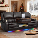 3 Seater Reclining Sofa, Recliner Sofa with Liftable Console (Pu, Brown)