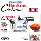 Hawkins 5 Litre Contura Pressure Cooker, Stainless Steel Inner Lid Cooker, Handi Cooker, Induction Cooker, Silver (SSC50)