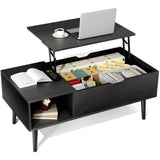NEWBULIG Wood Lift Top Coffee Table with Storage for Living Room, Black