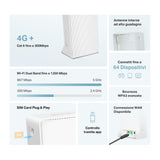 Mercusys MB230-4G, 4G+ Cat6 LTE Router, Dual Band Wireless AC1200Mbps, WLAN Router with SIM, LAN/WAN Port, 4G SIM MODEM, No Configuration, External Antenna Connections