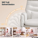 SEDETA Cross Legged Office Chair with Flip Armrests, 4 Headrest Angles, Big and Tall Criss Cross Chair with 30'' High Back, 155° Reclining, Foot Rest, Waist Pillow, Wide Seat, White PU Leather