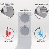 BIDETbidet Left/Right Reversible WARM WATER Ultra-Slim Bidet Attachment with Temperature Control, Interchangeable Knob Set, Hinged Nozzle, Non-Electric, Easy Install, Fits Most Toilets, Off-White