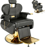 EITPETPORT Barber Chair for Barbershop, Heavy Duty All-Purpose Reclining Salon Chairs for Hair Stylist, Hydraulic Salon Styling Chair for Beauty Spa Shampoo Tattoo Chair Equipment, Modern Black Gold