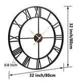Vantic 32 Inch Large Wall Clock, Roman Numeral Metal Oversized Wall Clocks for Living Room Decor, Bedroom and Kitchen, Completely Silent, Non Ticking, Battery Operated