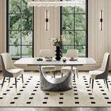 POVISON 63" Hobart Modern Rectangular Dining Table for 4-6, Matte White Sintered Stonetop with U-Shape Carbon Steel Pedestal (Table Only)