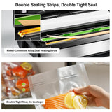 Gasbye 95kPa Precision Vacuum Sealer Machine, Double Heat Seal for Dry/Moist Food, Easy-Lock Handle, Built-in Bag Storage & Cutter, Progress Display, Pulse Mode, Removable Drip Tray, Silver