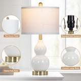 Rinweey Double Gourd Ceramic Table Lamps Set of 2, Modern White Bedside Lamps for Night Stand, Contemporary Nightstand Lamps for Bedroom Living Room (Bulb Included)