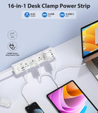 Jgstkcity Desk Clamp Power Strip 40W USB C,8 Outlets,8 USB,6FT,White