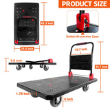 Foldable Push Cart Dolly w/Five 360 Swivel 6'' Wheels, 1600LBS Capacity Heavy Duty Moving Platform Trucks Hand Cart