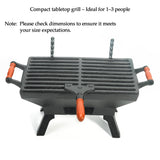 Sungmor Compact Cast Iron Charcoal Grill - Tabletop BBQ Grill with Adjustable Grate & Wooden Handles, 12” x 7” Ideal for 1-3 People - Portable Heavy-Duty Grill for Camping, Balcony & Small Spaces