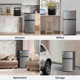 Upstreman 3.1 Cu.Ft Mini Fridge with Freezer, Double Door Small Fridge, Dorm Essentials, Adjustable Thermostat, Energy Saving, Mini Refrigerator for Office, Dorm,Bedroom, Stainless