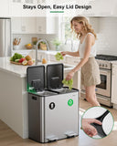 Lovewind 2×11.5 Gallon Dual Trash Can, Stainless Steel Dual Garbage and Recycling Can with Foot Pedal, 90° Stay-Open Lid