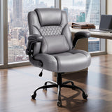 PU Office Chair Flip-up Arms Silent Wheels Desk Chair Home Apartment Grey.