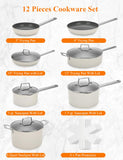 ChefRobot Nonstick Ceramic Cookware Set Healthy Pots And Pans Set Induction Kitchen Cookware sets Non Toxic (12 Pcs-Cookware Sets)