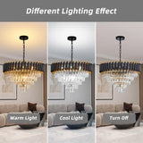 Aixialin 10-Light Large Crystal Chandelier 24" Dining Room Light Fixtures 5 Tiers Flush Mount Black and Gold Chandelier Round Large Chandeliers for Dining Room Living Room Kitchen Entryway Foyer