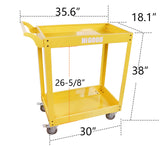 HIGOOD Heavy Duty Service Utility Cart,2 Shelf Steel, 800-Pound Capacity, 35.6 x 18.1x38-Inch Yellow
