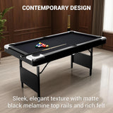 6FT Folding Pool Table for Adults & Famil, Portable Billiards Table Set with Full Accessories, Includes Balls, 2 Cue Sticks, Chalk, Felt Brush, for Home, Basement, Man Cave, Black