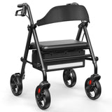 Telgome Rollator Walker with Seat, Foldable Walkers for Seniors with Seat, Thickened Frame 350 lbs Load, Height Adjustable,8'' Big Wheels, Rolling Walker,Black