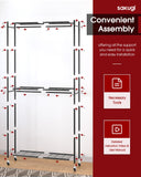Sakugi Clothes Rack - 33.0" x 12.2" x 79.5" Clothing Rack with Shelves & Wheels, Multi-Functional Wardrobe Closet with Hooks, Sturdy Metal Garment Rack for Bedroom, Laundry, Balcony (Black)