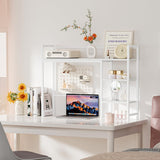 Snughome Desk Shelf, 38.6" Desktop Organizer Shelf, Desk Hutch for Computer Monitor, 4 Tier Desk Display Rack, Wood Desktop Bookshelf Storage Rack for Home Office Dorm, White